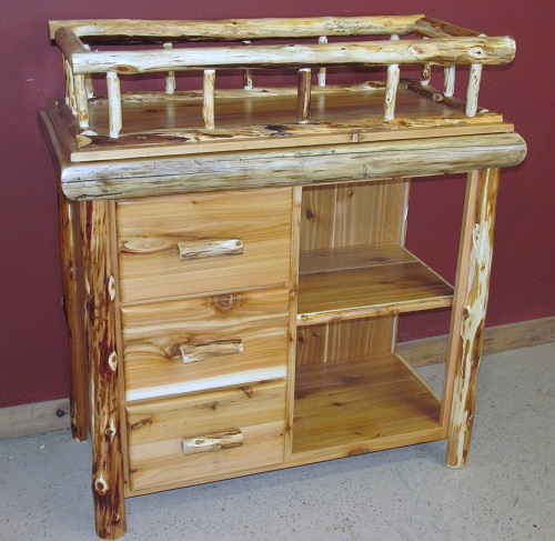 Cedar Log Changing Table With Drawers, Baby Changer Dresser Combo