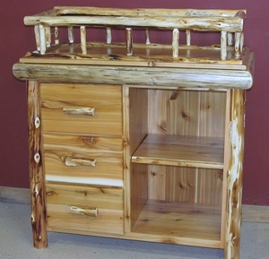 Cedar Log Changing Table With Shelf And Drawers Barn Wood