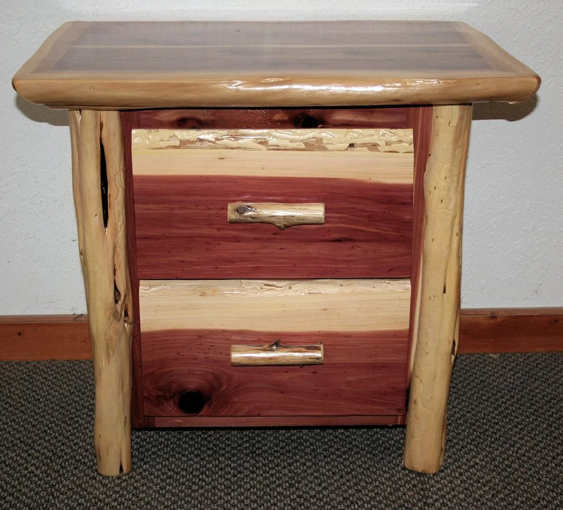 Red Cedar Log Nightstand 2 Drawer