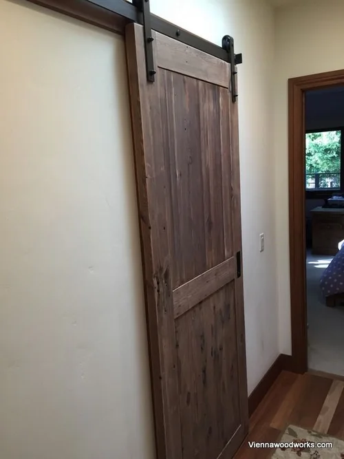 Sliding Barn Door Stained Brown Wood Furniture Rustic Barnwood And Log By Vienna Woodworks