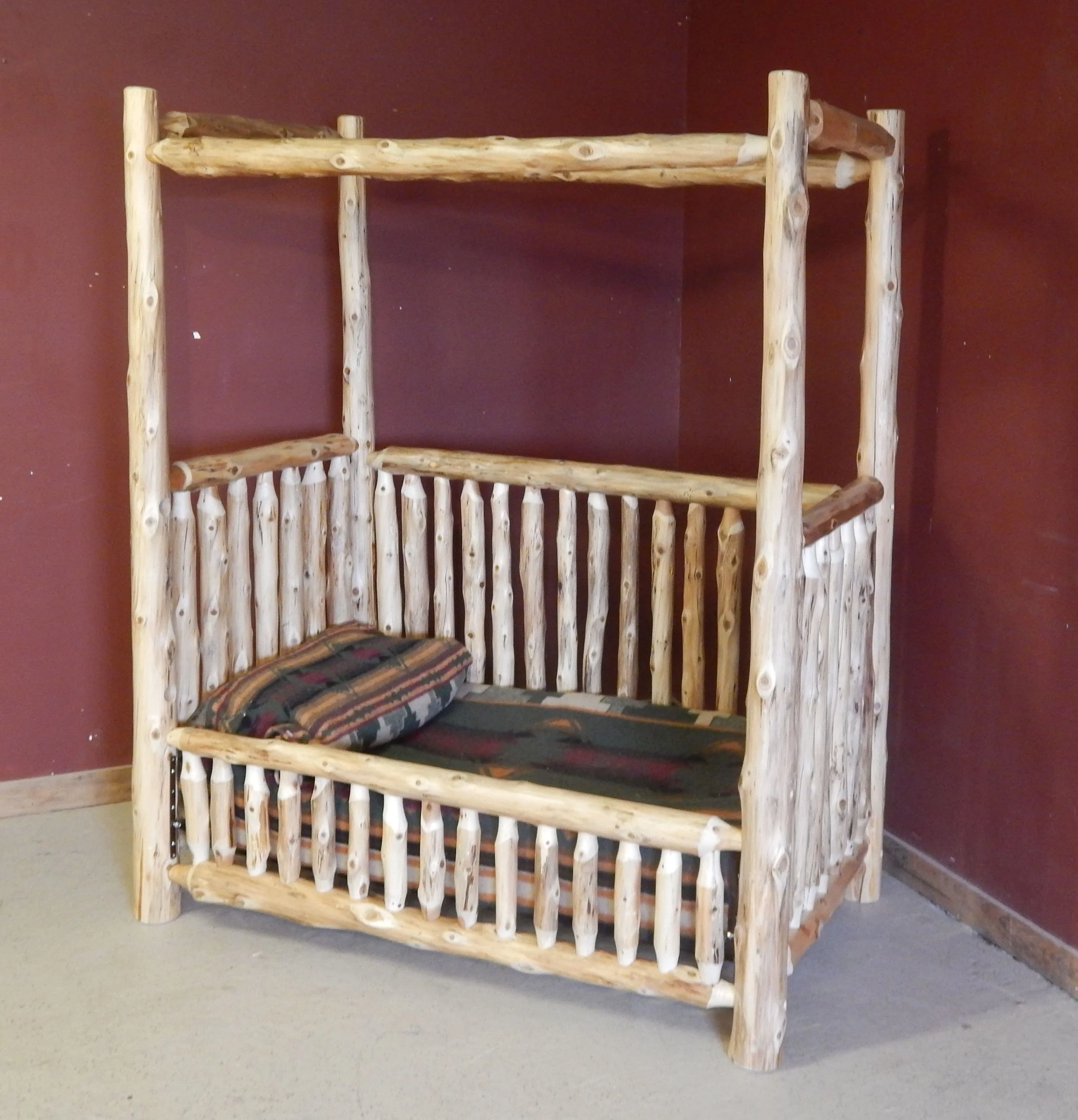 Rustic Canopy Convertible Log Baby Crib