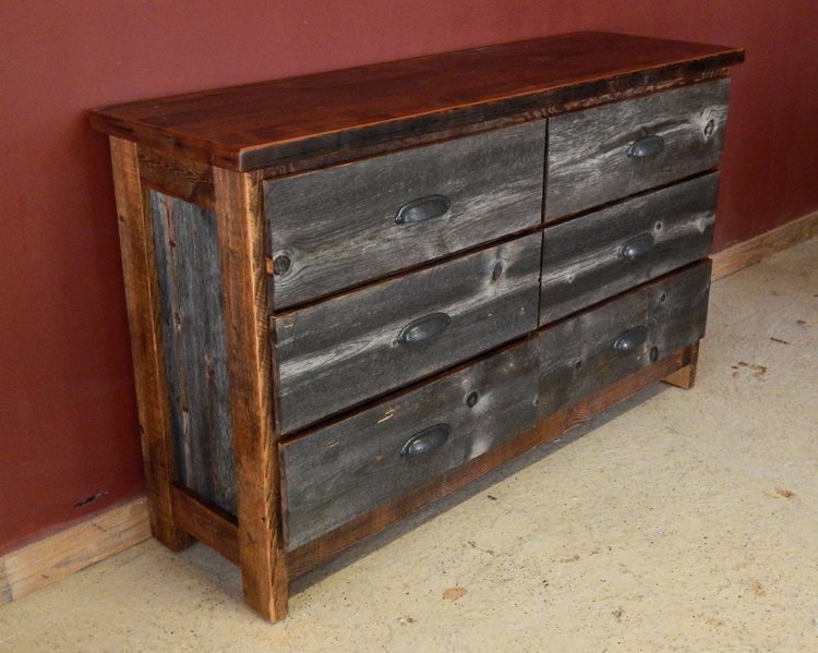 Weathered Gray Wood Six Drawer Dresser, Gray Reclaimed Wood Dresser