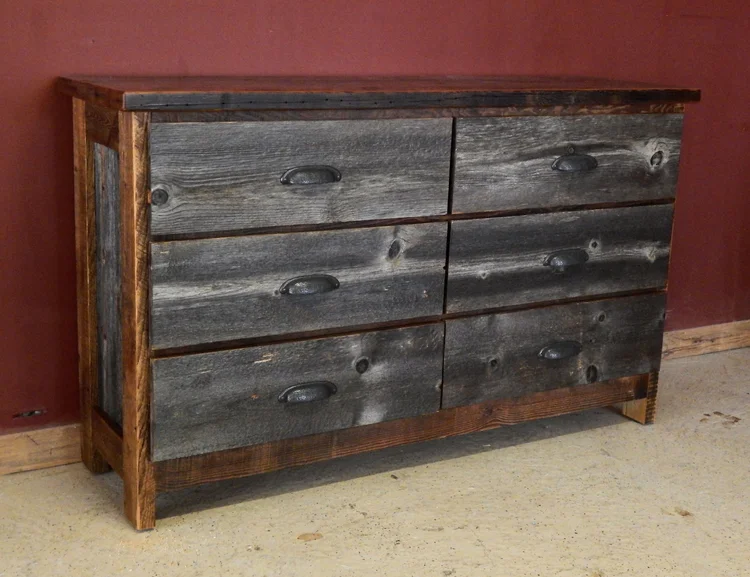 Weathered Gray Wood Six Drawer Dresser