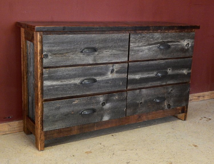 Weathered Gray Wood Dresser Six Drawer Barn Wood Furniture