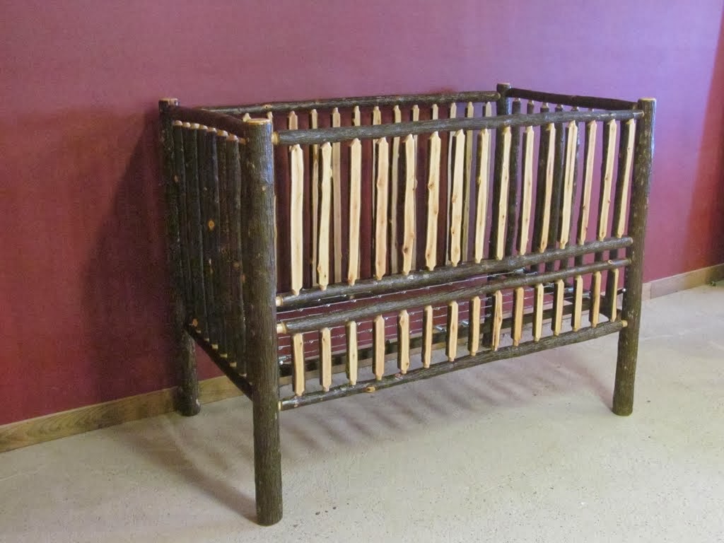 Hickory Log Slat Convertible Baby Crib converts to toddler bed/full size bed