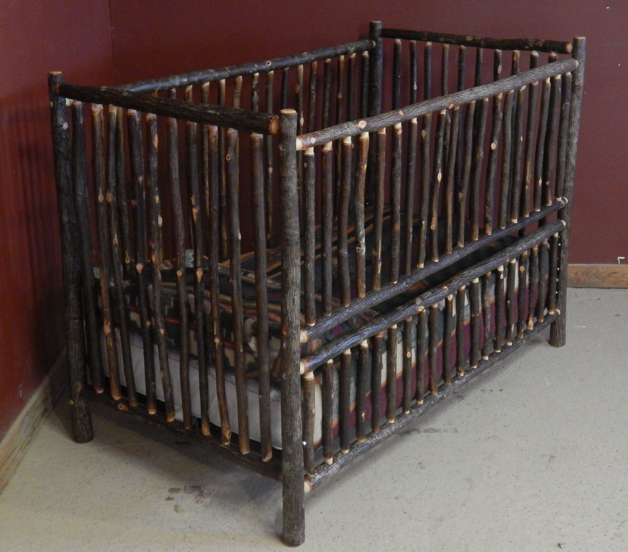 Hickory Log Convertible Crib converts to toddler bed/full bed