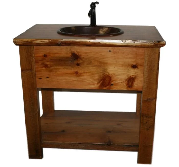 Barnboard vanity with log trim top ..