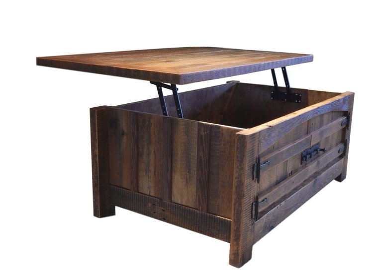 Arched Barnwood Coffee Table With Lift Top, Reclaimed Barnwood Lift Top Coffee Table