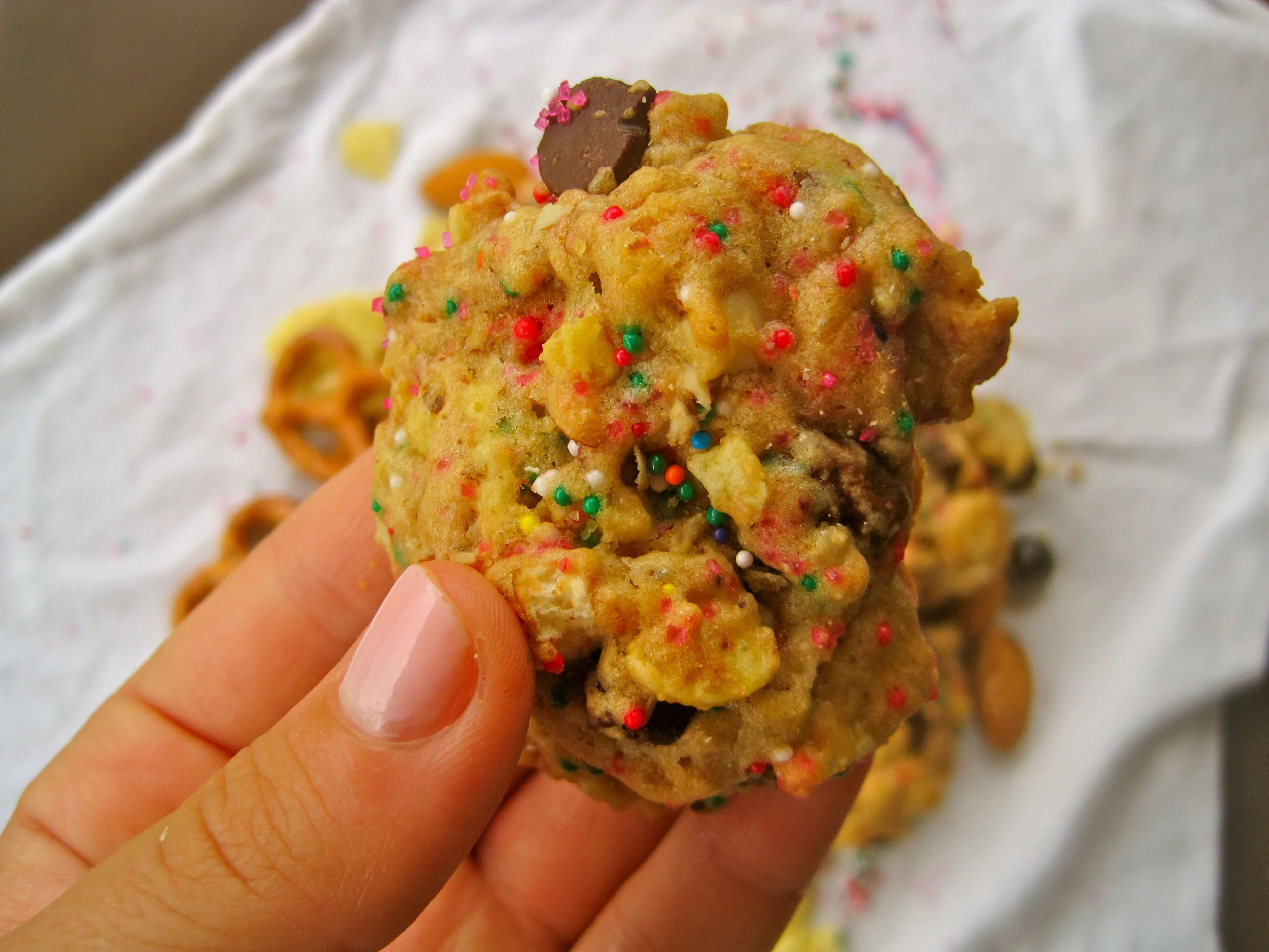 Chocolate-Almond-Pretzel-Potato Chip-Confetti Cookies