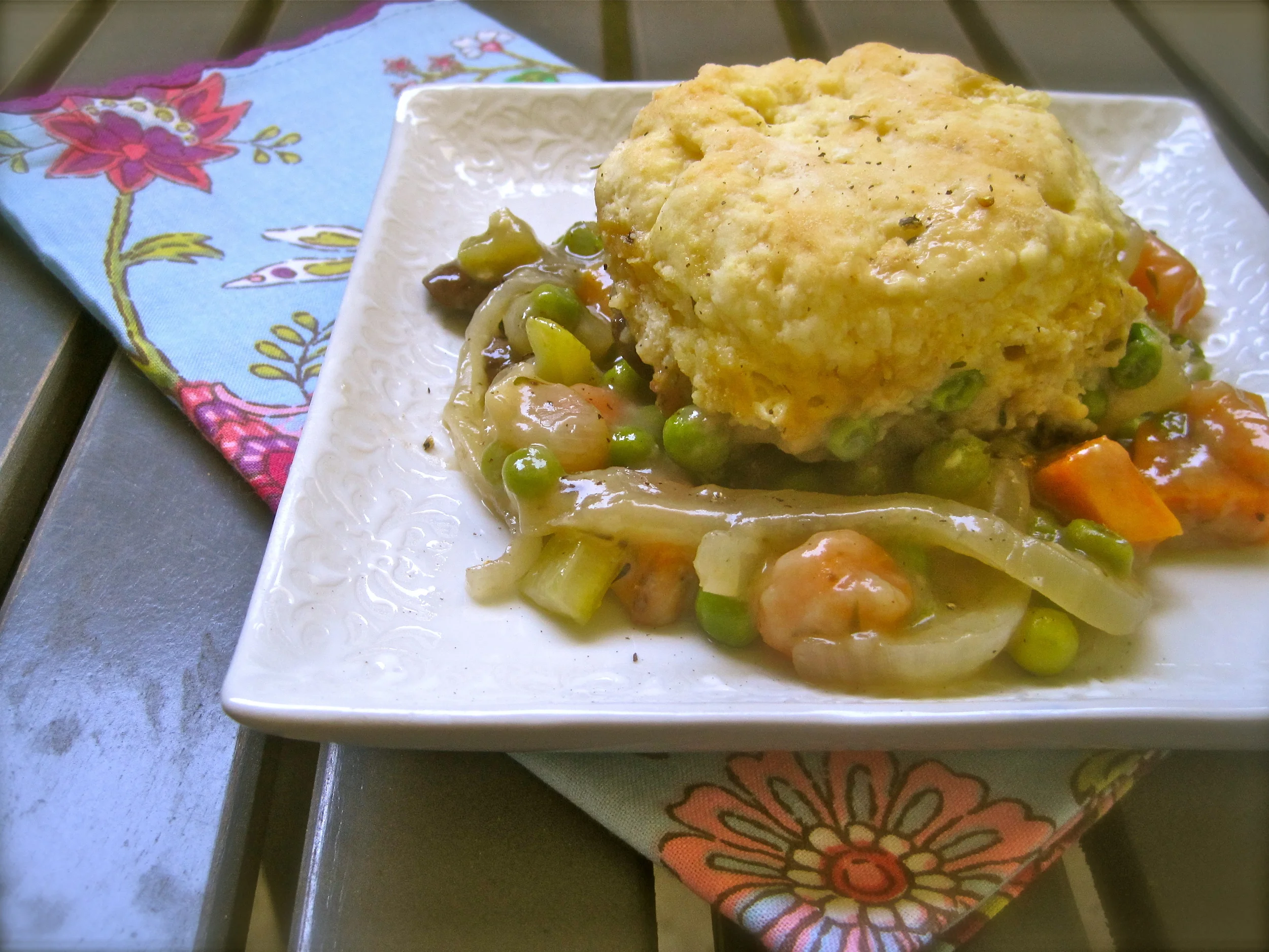 Caramelized Mushroom and Vegetable Pot Pie with Parmesan Biscuits