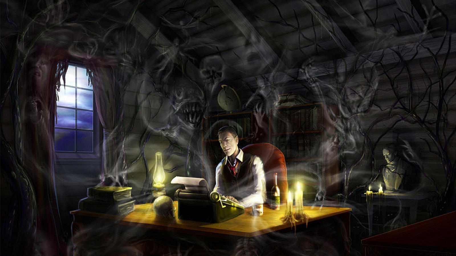 The horror writer at work