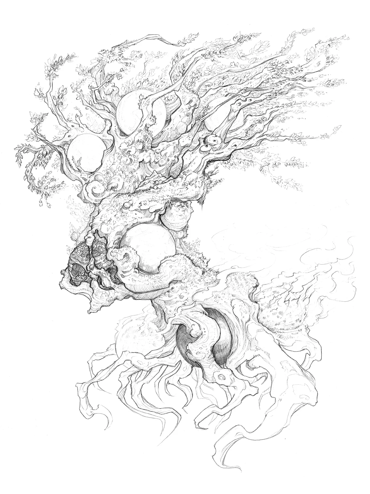 Pencil Drawing for "Yggdrasil, the World Tree" Copyright © 2018 Sam Flegal, All Rights Reserved