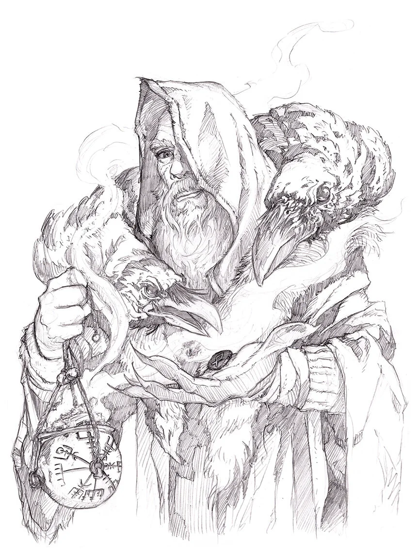 Odin as Shaman - Original Pencil Drawing