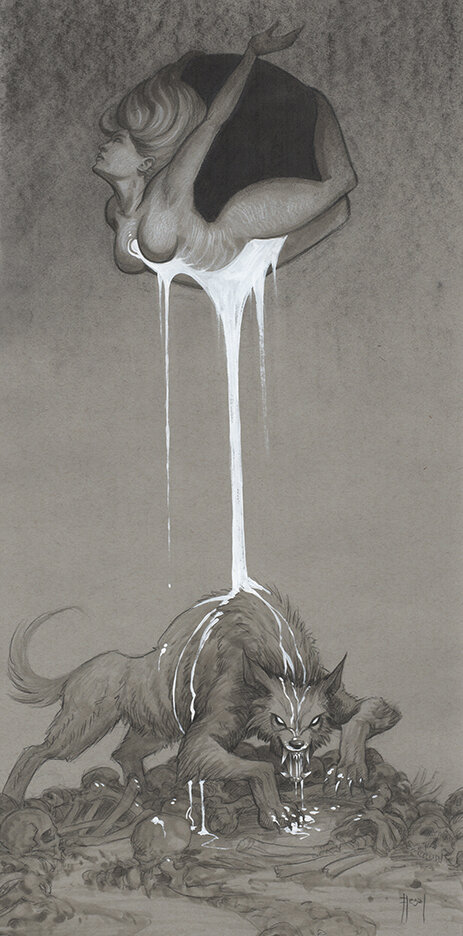 Dark Grows the Sun - Original Gray Tone Drawing