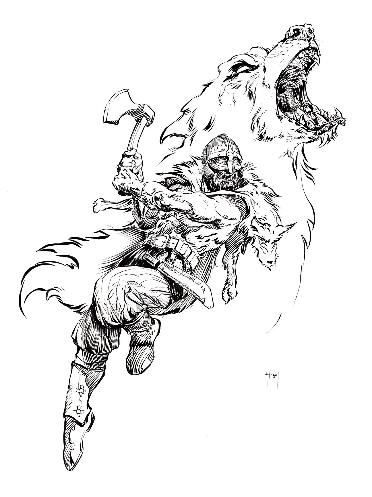 Úlfhéðnar – Wolf Warrior - Original Ink Drawing