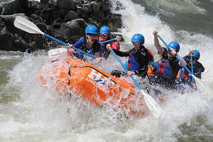 A group on a trip Rafting the South Fork of the American River