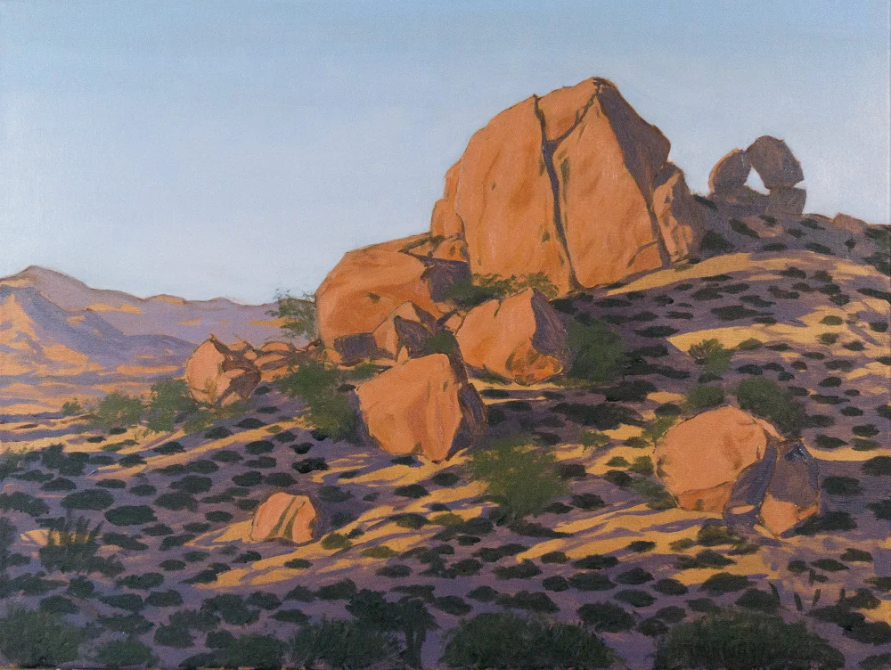 The shadows and silhouette of the bushes are added. &nbsp;Also, the sky's color is shifted to a warmer pink&nbsp;and the tone was adjusted higher.&nbsp;