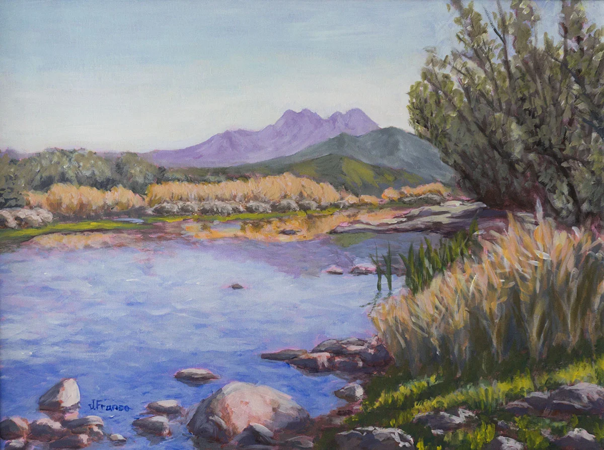 Four Peaks by the Salt River, 24x18in, Acrylic on Canvas