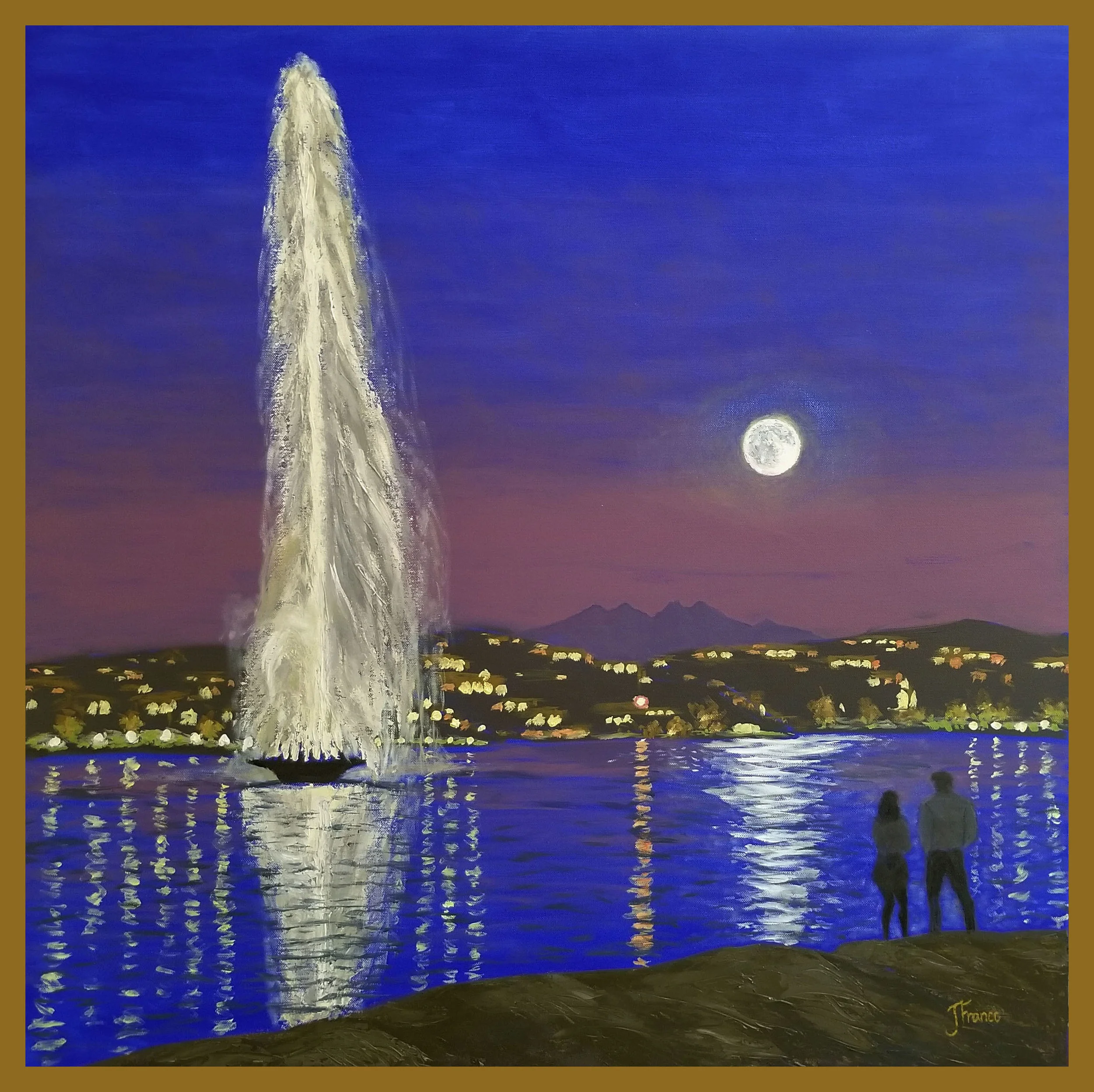 Moon Rise Over Four Peaks, 30x30in, Oil on Canvas