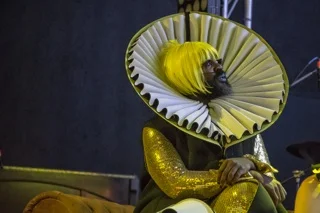 neoprene Elizabethan inspired cloak for launch of FOREVER NOW by Aphids