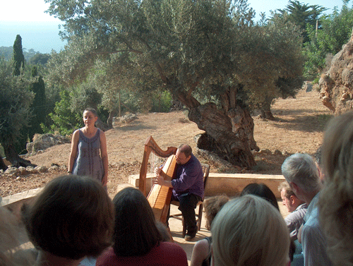  With Claudia Balant playing for the Robert Graves Society conference at the Amphitheater at Canellun (la Casa de Robert Graves) in Deia, Mallorca. July 2007 