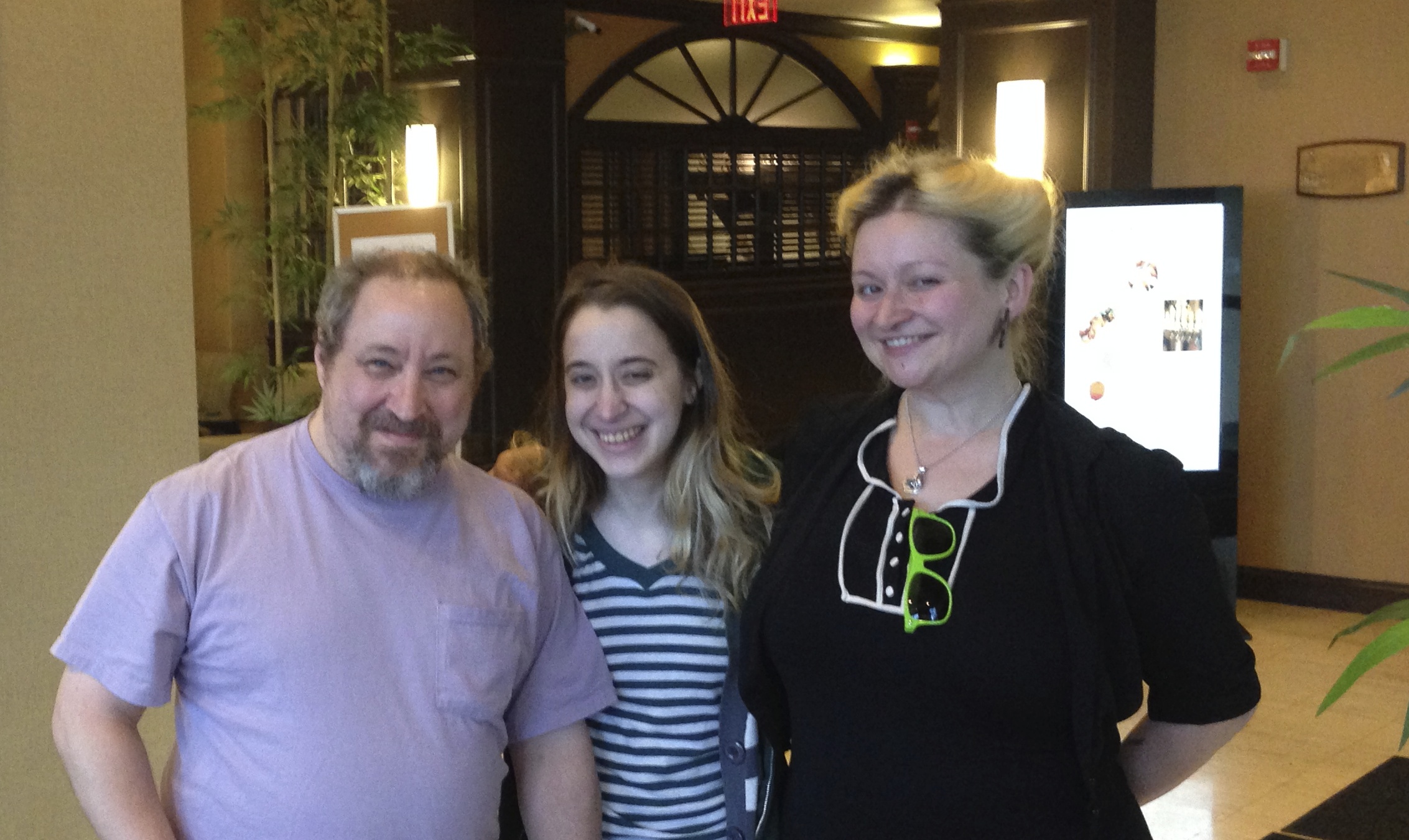  With Eliza Carthy (right) and Laura Ansill (center) after Eliza recorded her vocals for "If You Could Read My Mind" for the Cheese Project in a hotel room in Boston. May 2014. 