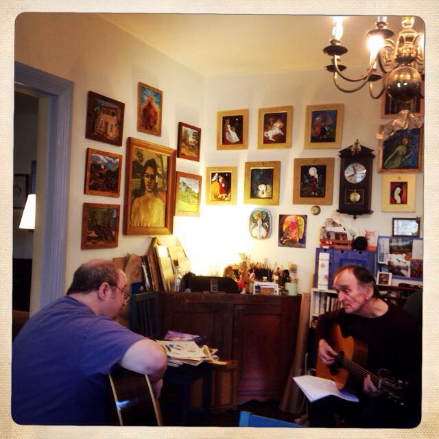  With Martin Carthy running over the chords to a song he and his daughter Eliza were recording with me at my home studio. 