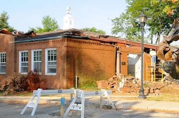 Demolition work at Mathews Hall