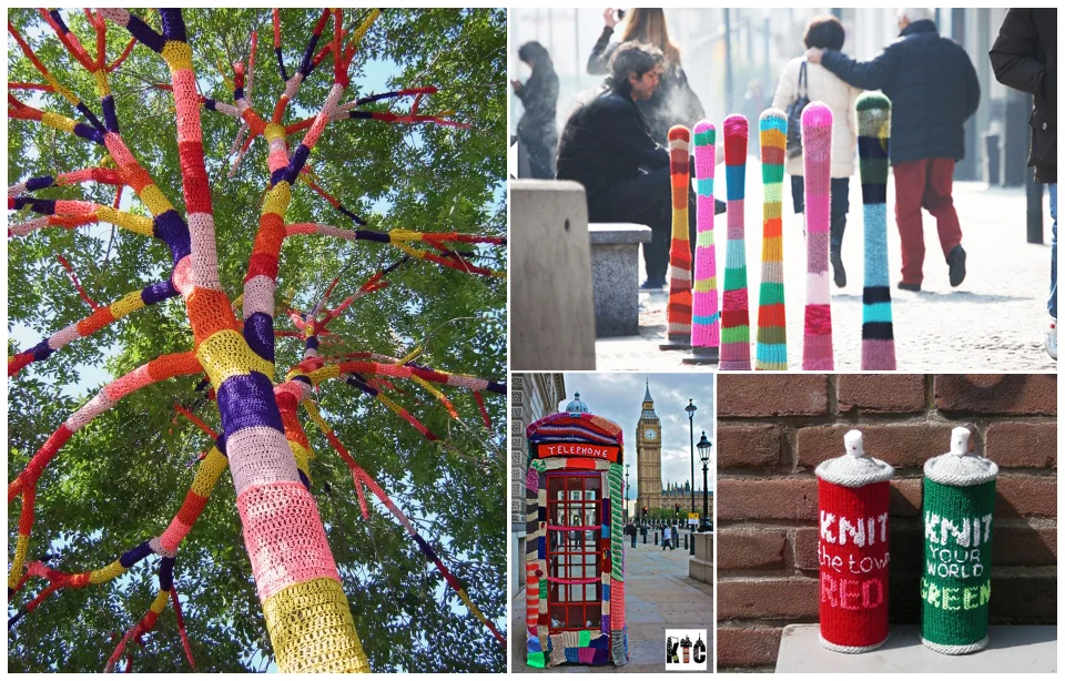Yarn Bombing - Häkeln/Stricken Wer ein bißchen mit Handarbeit zu tun hat, kennt sie schon längst, die Yarn-Bombing Scene, die immer mehr Anhänger findet und selbst unschuldige Hausfrauen auf dieStrasse lockt. Hier möchte ich die, meiner Meinung nach, Besten zeigen: Als erstes muss man natürlich die Gruppe KnittaPlease erwähnen, sie haben eigentlich das Yarn Bombing erfunden, vorne weg eines der Gruppenmitglieder Magda Sayeg , die mittlerweile schon von großen Konzernen entdeckt wurde.