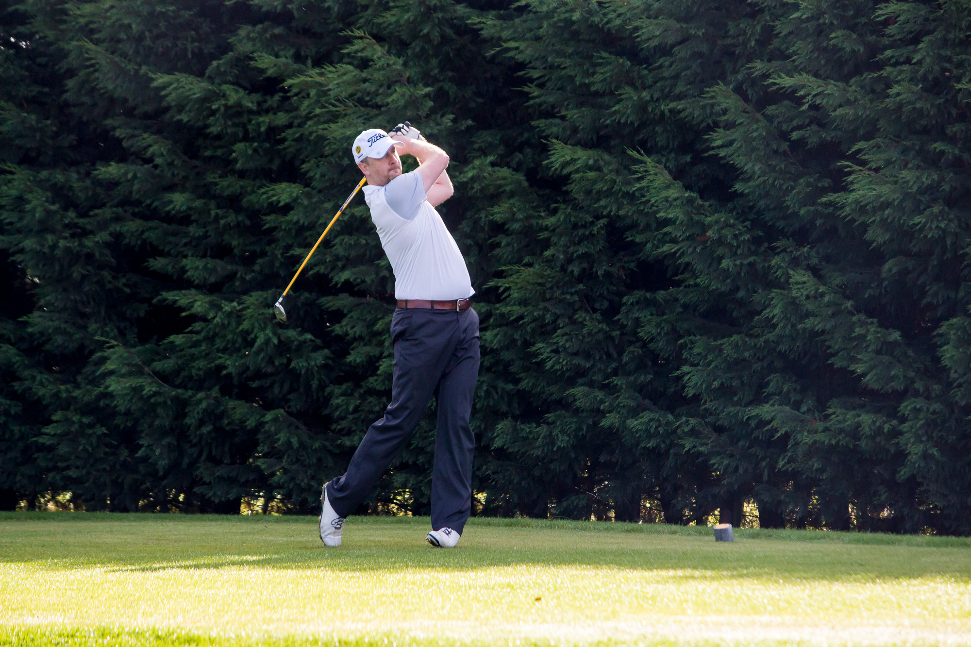 Carl's brother Ross teeing off on the first hole