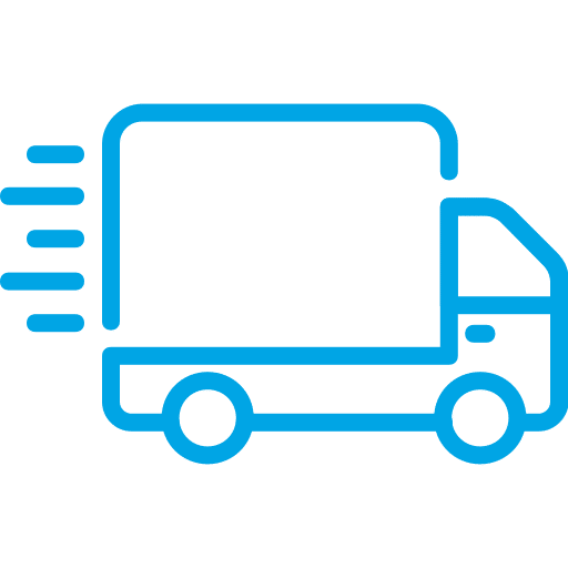 An icon of a delivery truck with motion lines indicating movement.