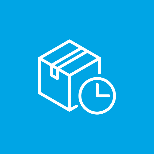 Icon of a box with a clock, representing shipping or delivery time.