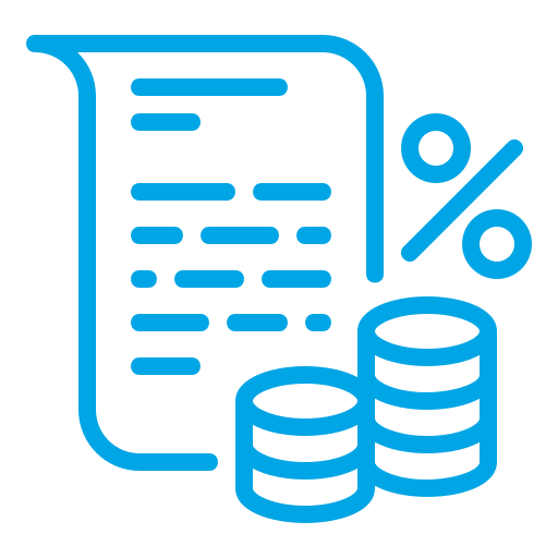 Icon of a financial document with a percentage sign and stacked coins, representing financial or monetary concepts.