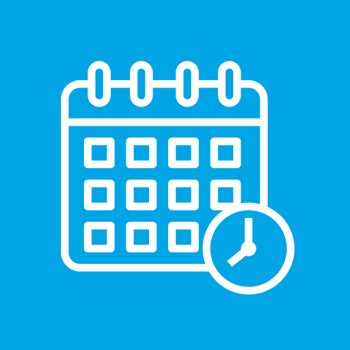 Calendar with a clock icon, representing scheduling or appointments.
