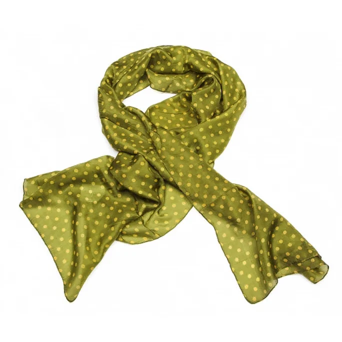 Spotty Silk Scarf in Olive & Gold