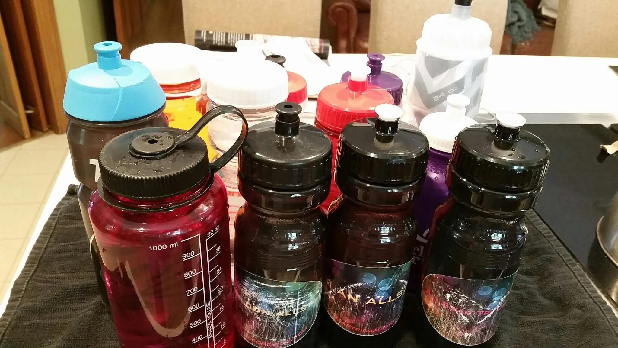 Twenty weeks of training. Twelve bottles per week. That's 240 bottles filled, emptied and washed. That's about 228 ounces per week. That's 4,560 ounces in training. That's 35 gallons.