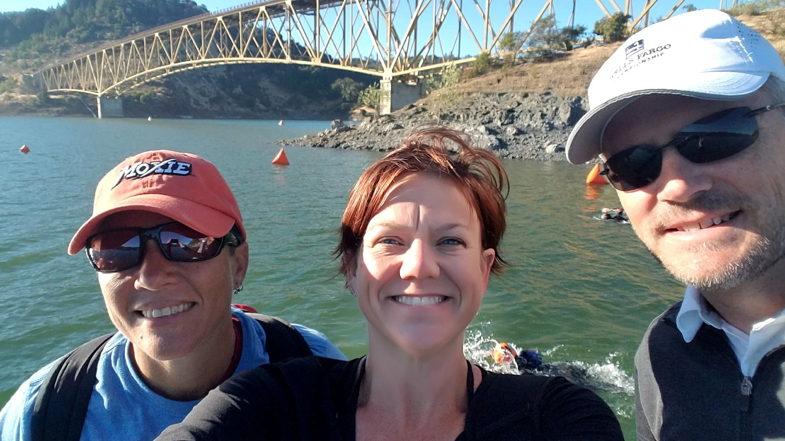 My team scoping out the swim start the day before the race.