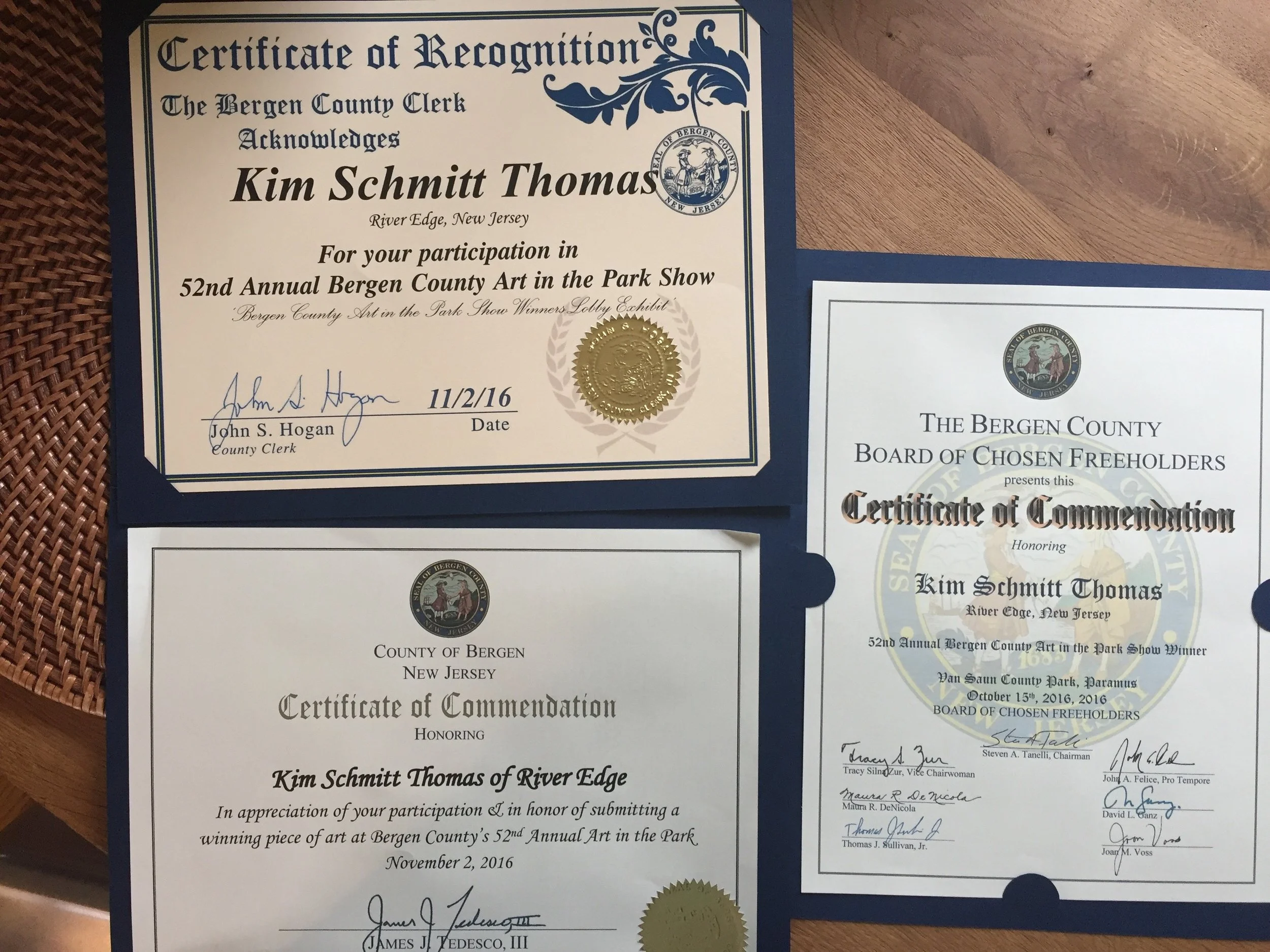 BERGEN COUNTY ART WINNER AWARDS AND CERTIFICATES 2016