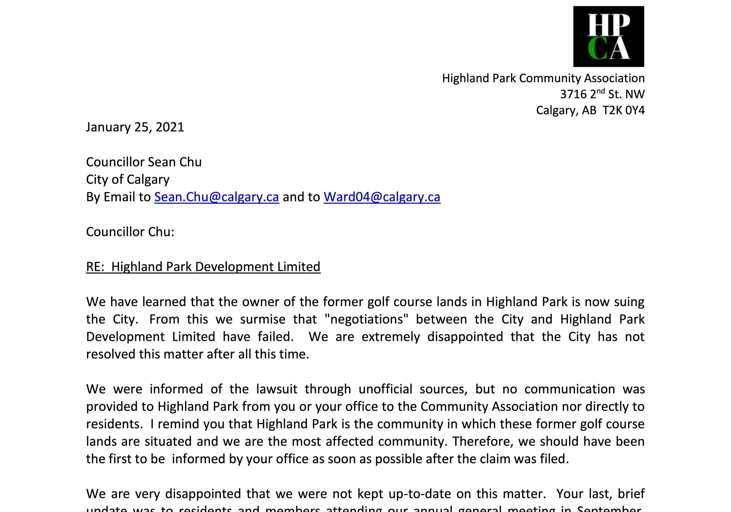 HPCA's Letter to Councillor Sean Chu