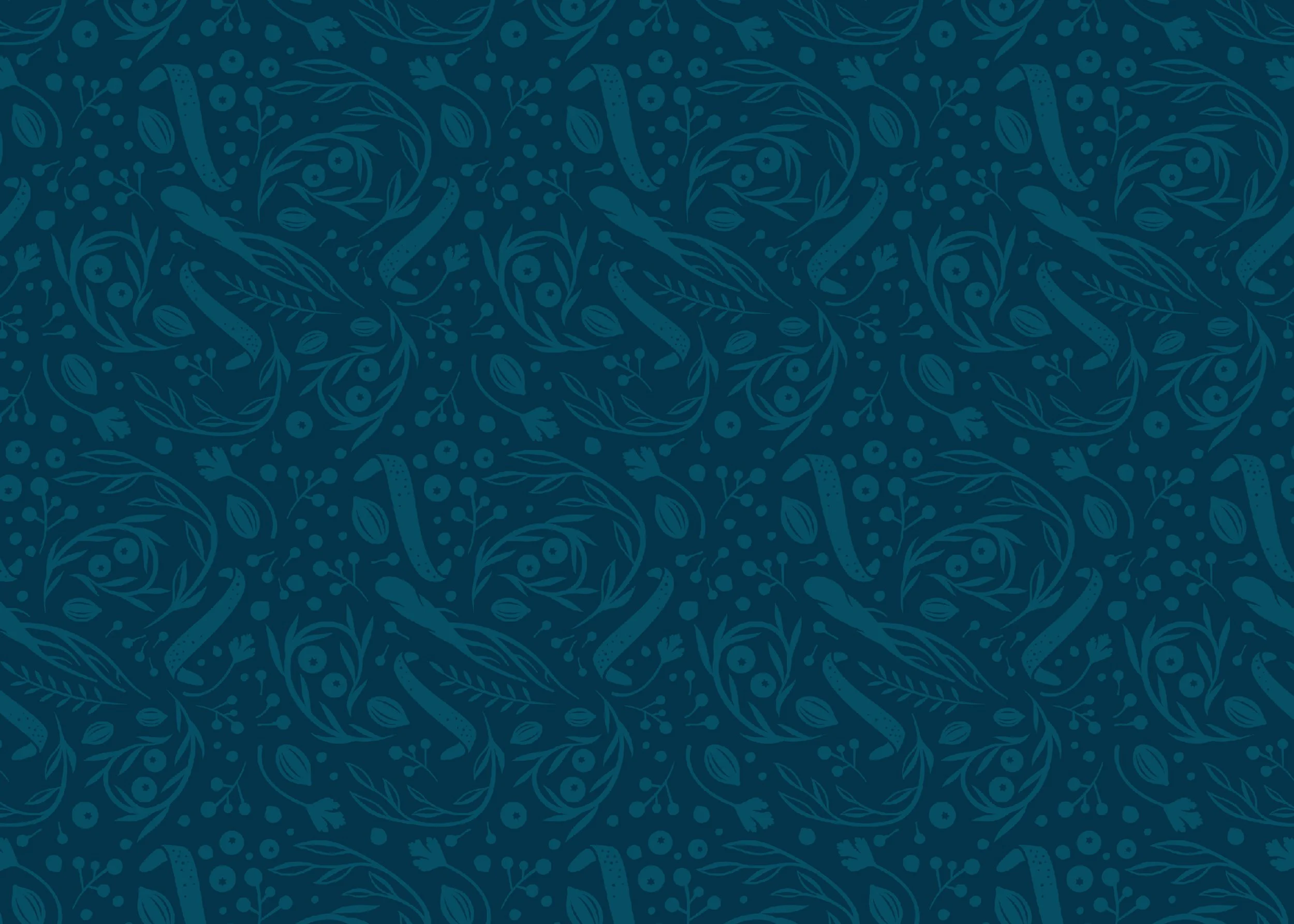 Hooting Owl Gin Brand Pattern - made up of botanical ingredients on a dark blue background