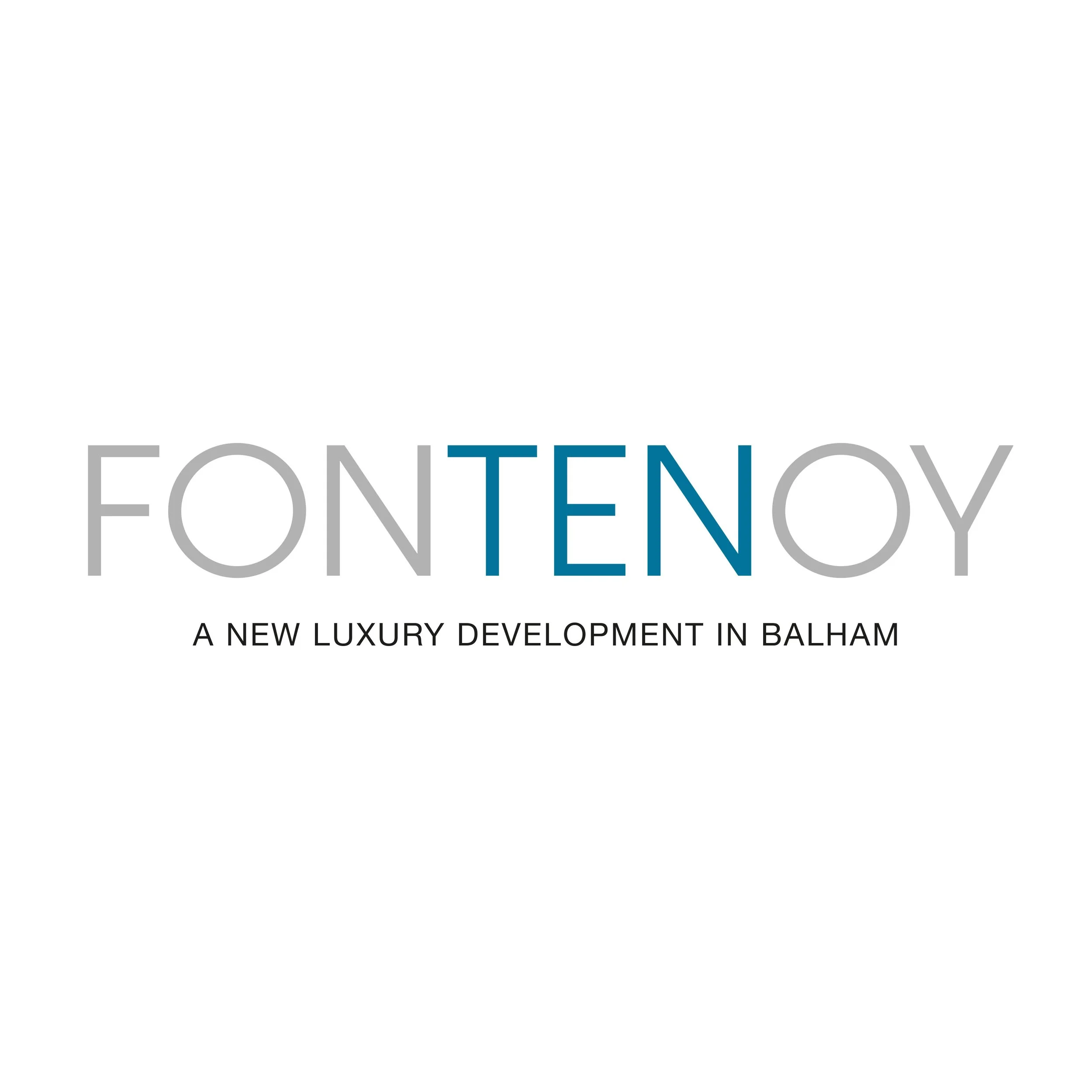 Text logo reading 'Fontenoy: A new luxury development in Balham' with modern design and color scheme