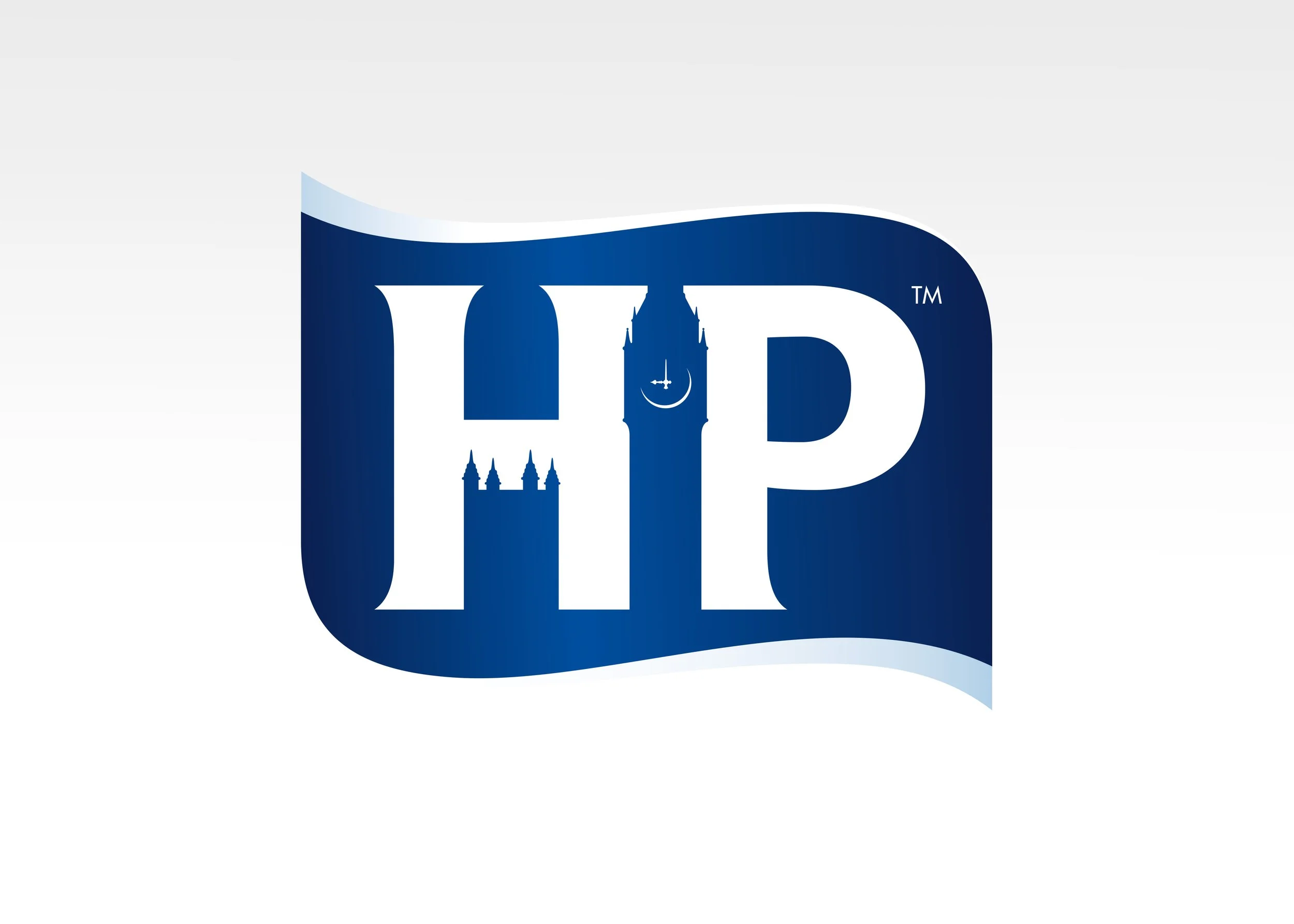 HP Sauce logo featuring Big Ben & The Houses of Parliament in the negative space of the HP letters.