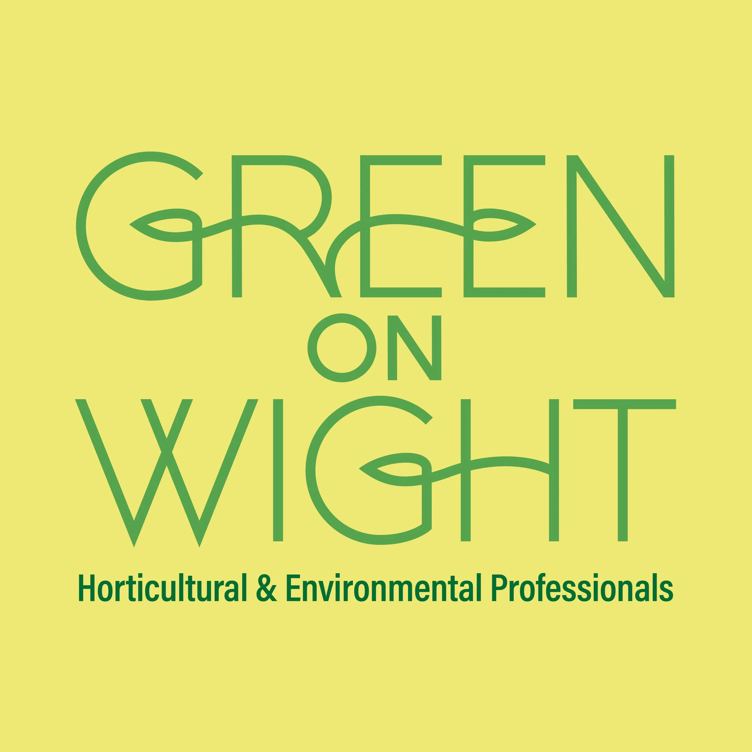 Logo for Green on Wight with the words 'Horticultural & Environmental Professionals' below, on a yellow background.