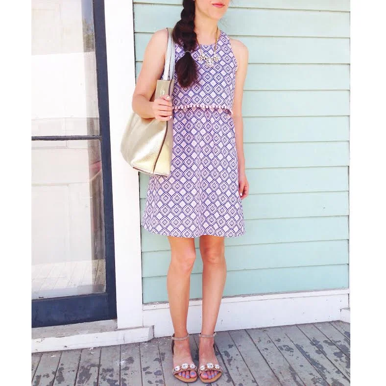dress: Old Navy (yes it's from the little girl's section, I'm 5'3 and in an XL- 14/16), sandals: Marshall's, tote: Nordstrom , necklace: Logs n Lace