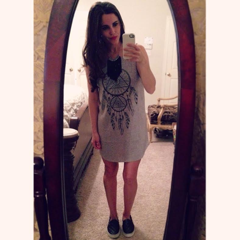 dreamcatcher tunic: Forever21 , shoes: Steve Madden , necklace: Forever 21 (similar here )