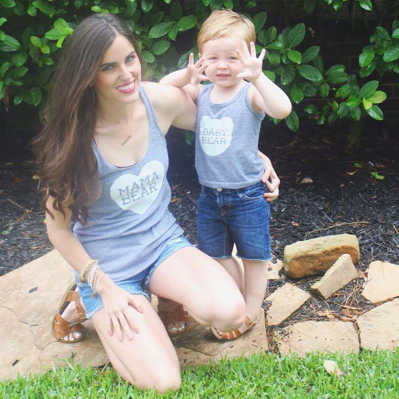 mama bear & baby bear tanks: Mason Wares , my shorts: Forever 21 (old) , Bear's shorts: Baby Gap , both of our sandals: Salt Waters via Nordstrom