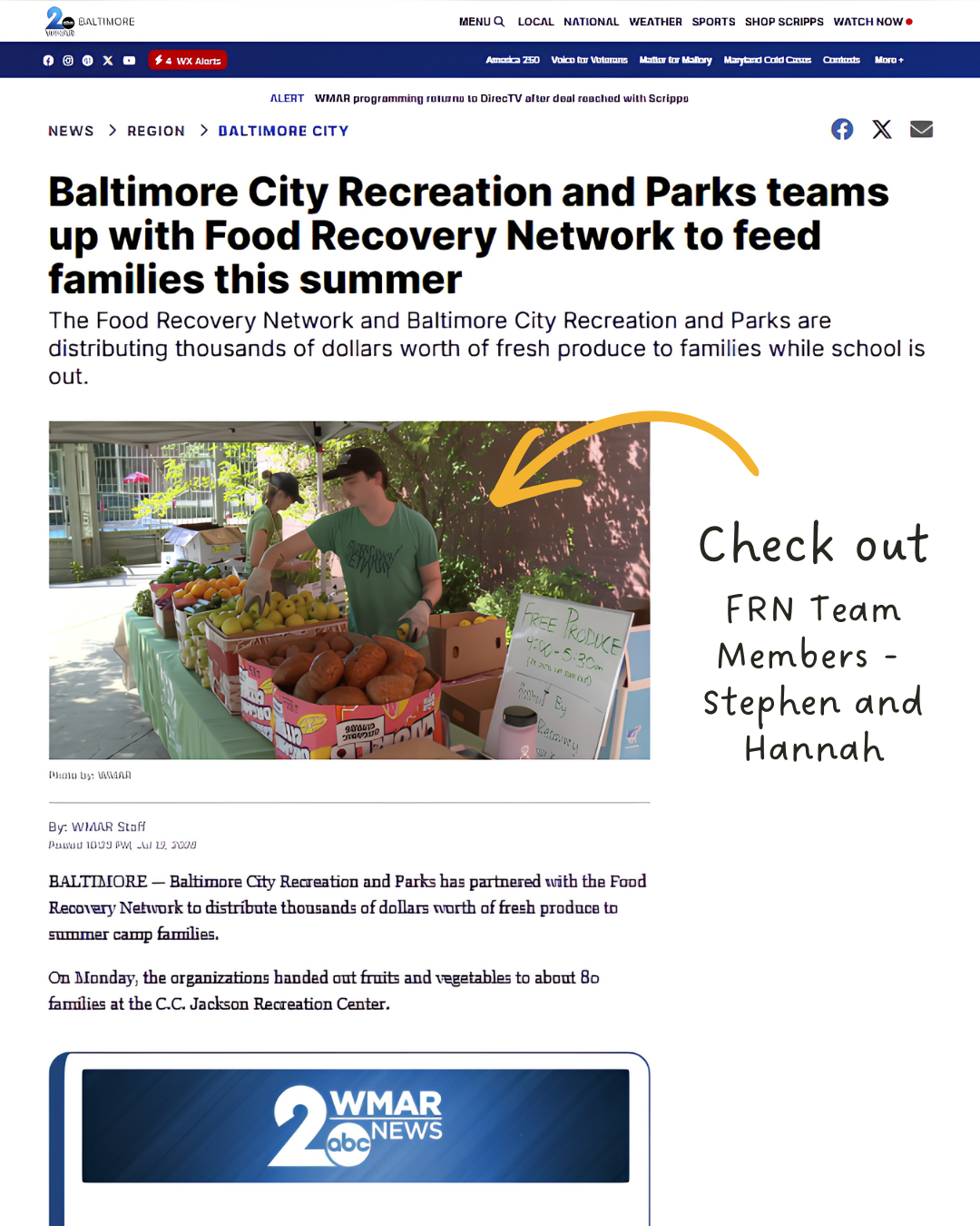 In the News: Baltimore City Recreation and Parks teams up with Food Recovery Network to feed families this summer