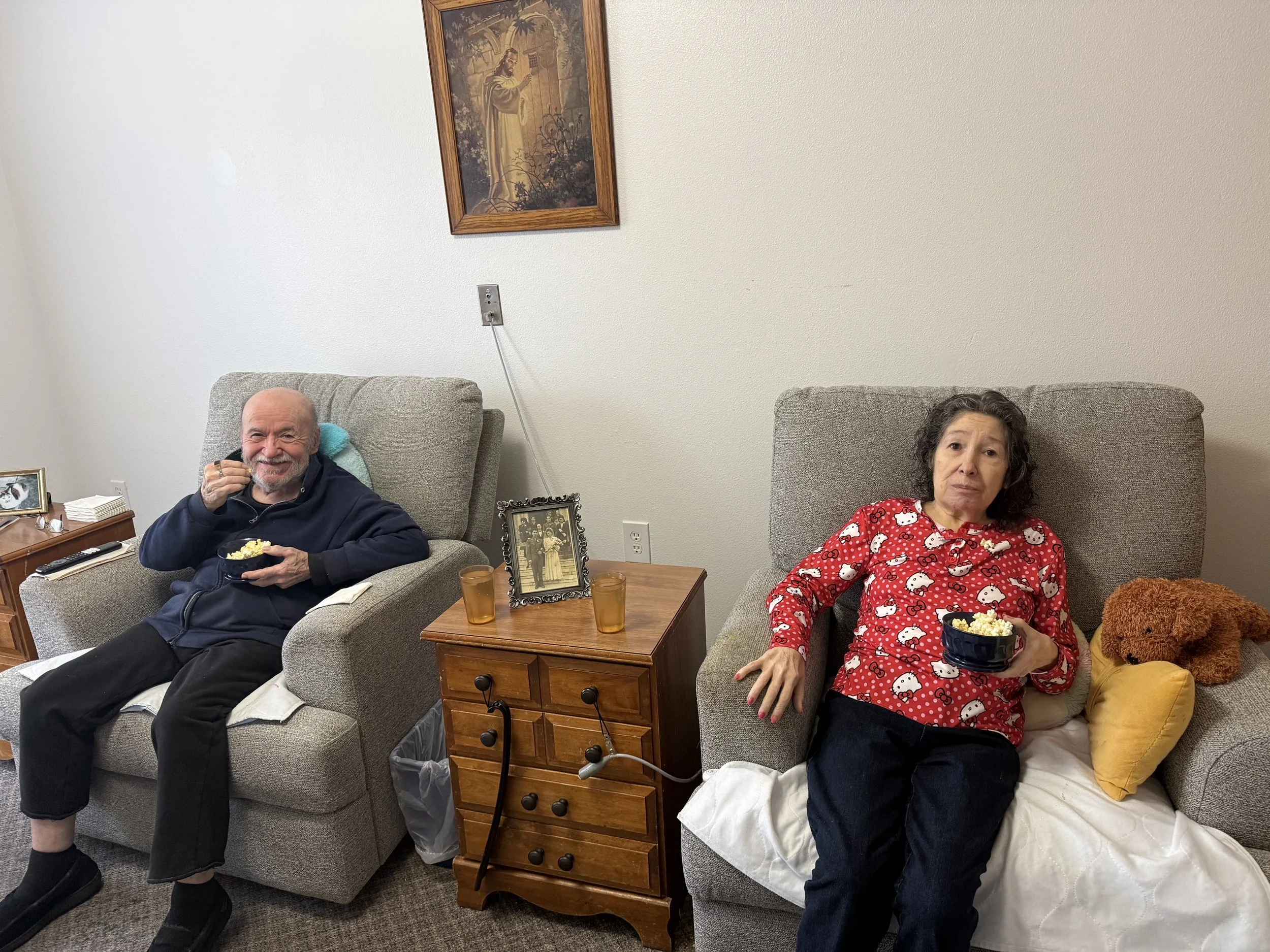 Residents enjoy popcorn on Valentine's day