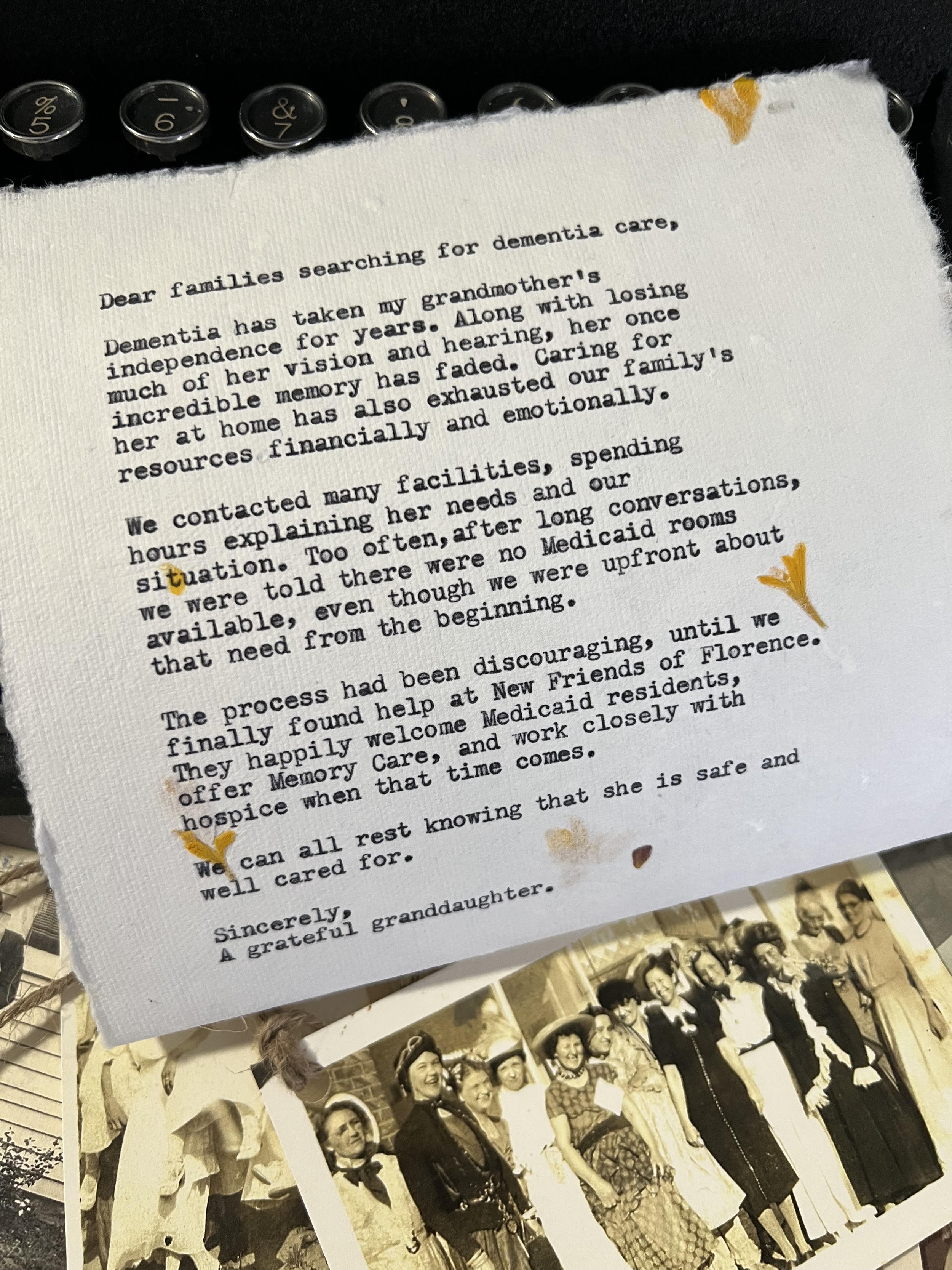 Letter of Gratitude Typewritten New Friends of Florence