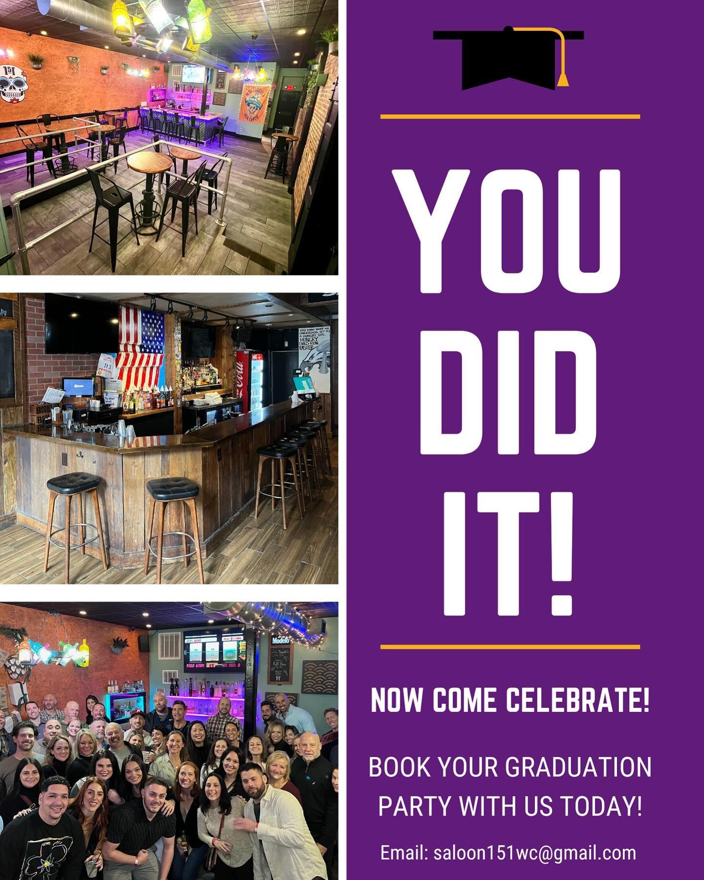 🎓 Congrats Class of 2024 🐏 Come celebrate with us! Fully catered, personal bartender/server in a private space. Email saloon151wc@gmail.com for more information. #graduation #classof2024 #westchesterpa #downtownwestchesterpa #wcupa #wcuofpa #westch